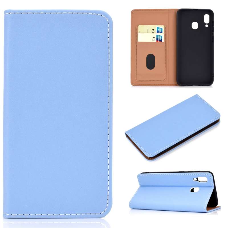 For Galaxy A30 Solid Color Magnetic Horizontal Flip Leather Case with Card Slot & Holder(Black)