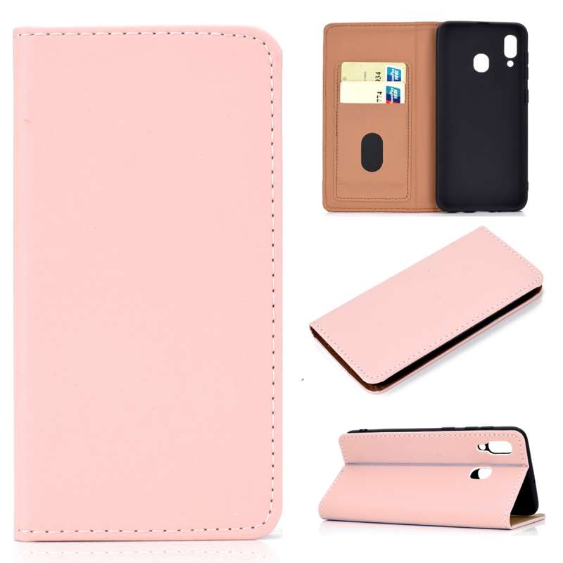 For Galaxy A30 Solid Color Magnetic Horizontal Flip Leather Case with Card Slot & Holder(Black)