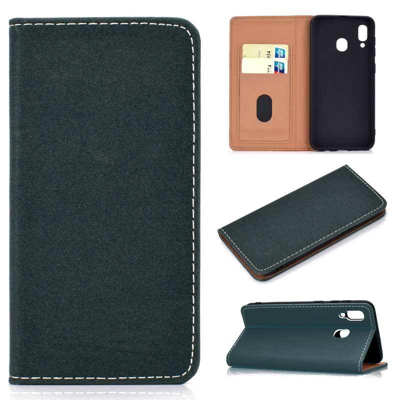 For Galaxy A30 Solid Color Magnetic Horizontal Flip Leather Case with Card Slot & Holder(Black)