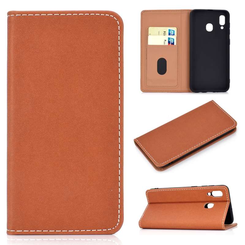 For Galaxy A30 Solid Color Magnetic Horizontal Flip Leather Case with Card Slot & Holder(Black)