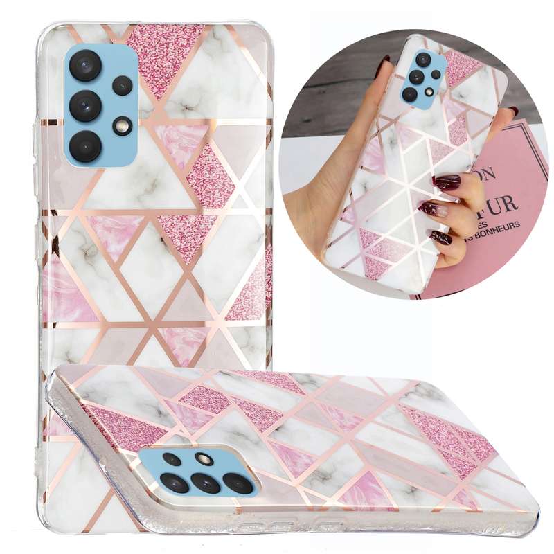 For Samsung Galaxy A32 4G Electroplating TPU Protective Case(Pink White Rhombus)