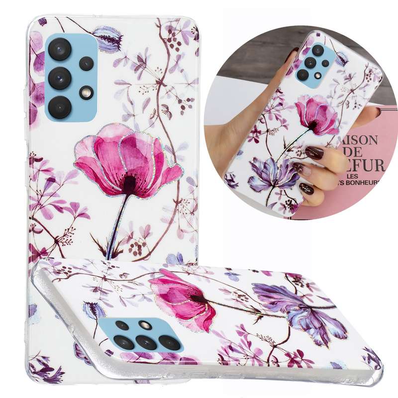 For Samsung Galaxy A32 4G Electroplating TPU Protective Case(Pink White Rhombus)