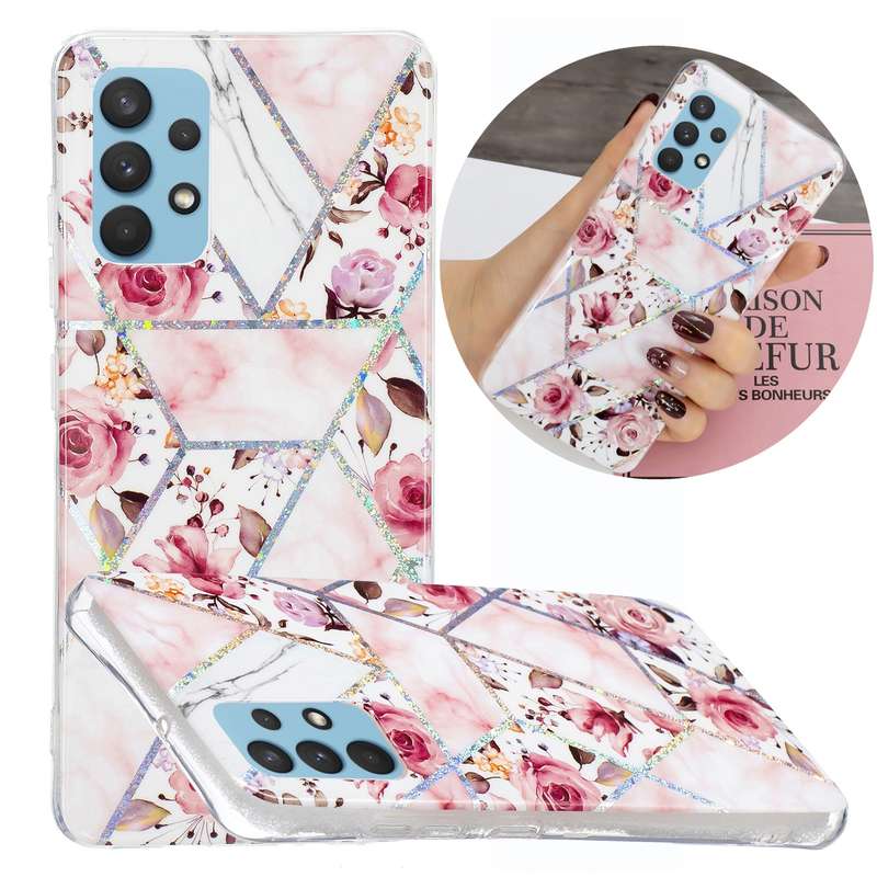 For Samsung Galaxy A32 4G Electroplating TPU Protective Case(Pink White Rhombus)