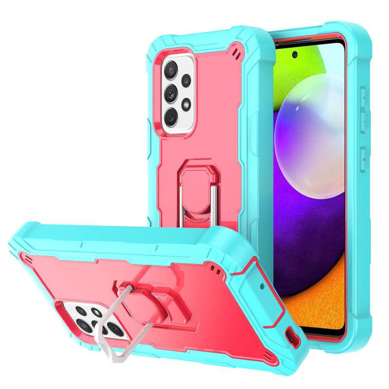 For Samsung Galaxy A52 5G / 4G PC + Rubber 3-layers Shockproof Protective Case with Rotating Holder(