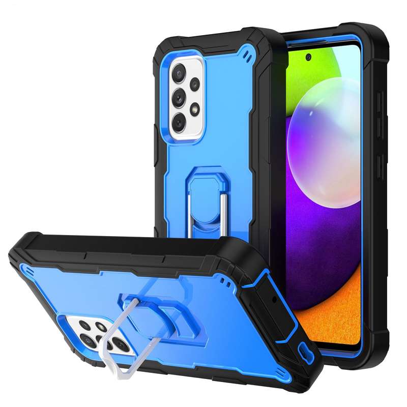 For Samsung Galaxy A52 5G / 4G PC + Rubber 3-layers Shockproof Protective Case with Rotating Holder(