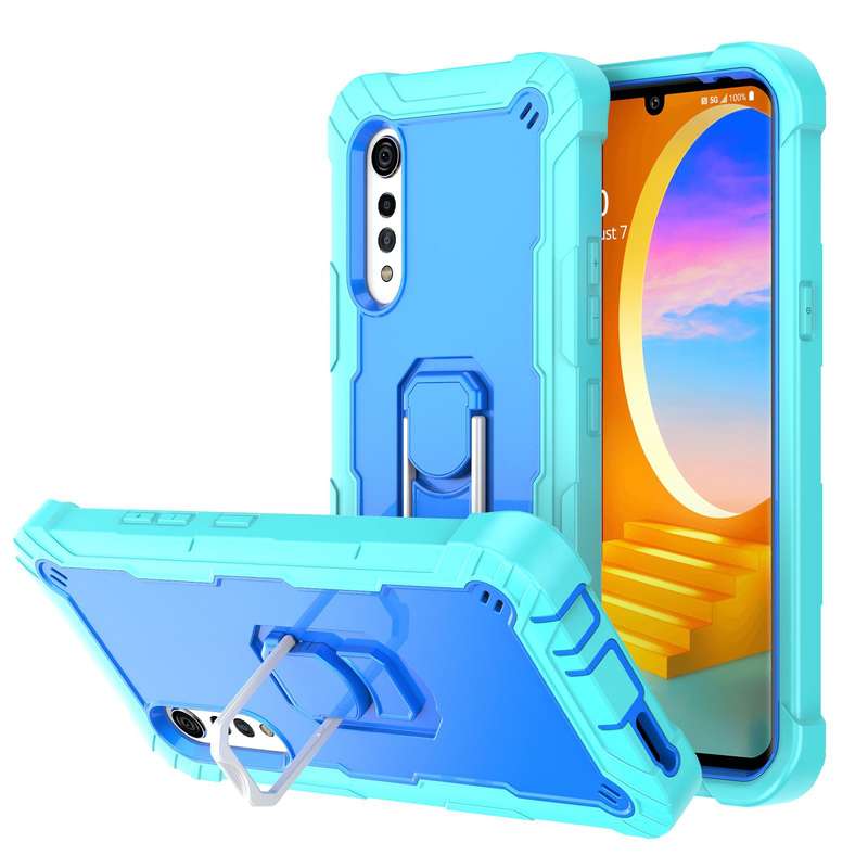 For LG Velvet PC + Rubber 3-layers Shockproof Protective Case with Rotating Holder(Black + Blue)