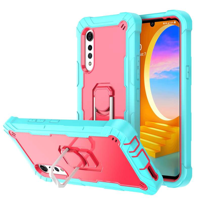For LG Velvet PC + Rubber 3-layers Shockproof Protective Case with Rotating Holder(Black + Blue)