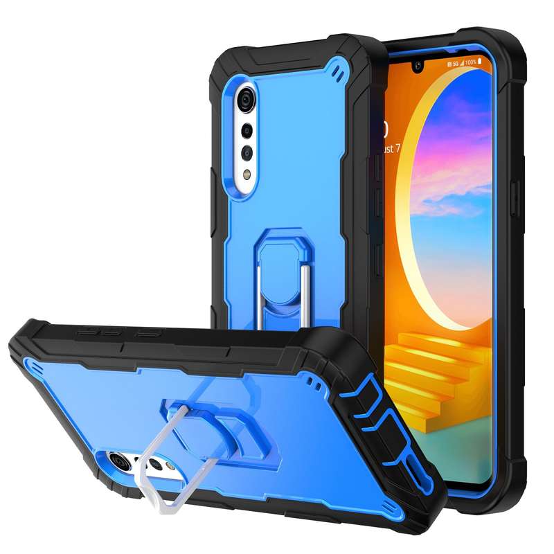 For LG Velvet PC + Rubber 3-layers Shockproof Protective Case with Rotating Holder(Black + Blue)