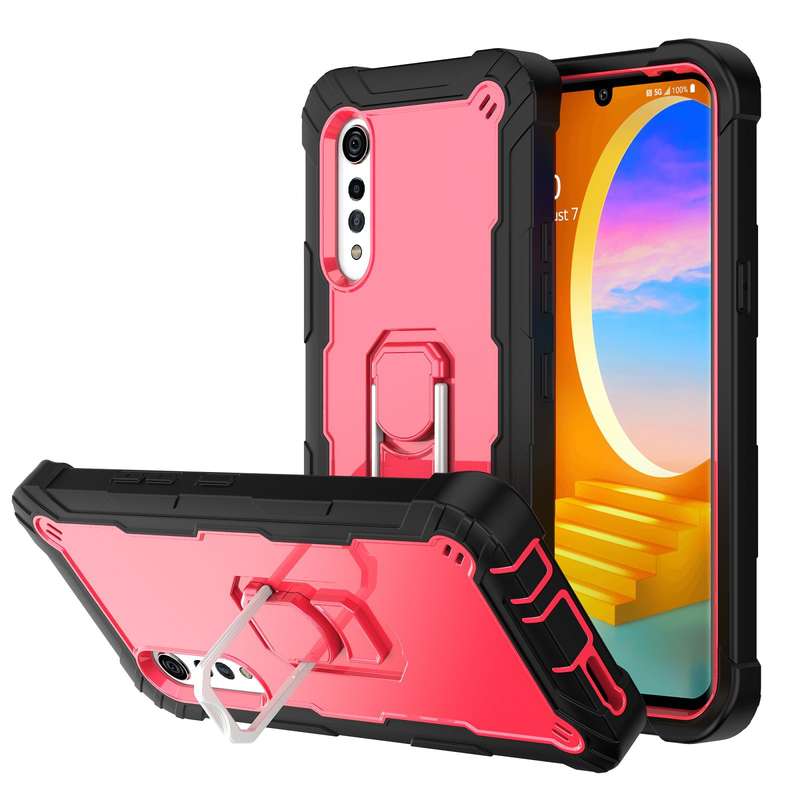 For LG Velvet PC + Rubber 3-layers Shockproof Protective Case with Rotating Holder(Black + Blue)