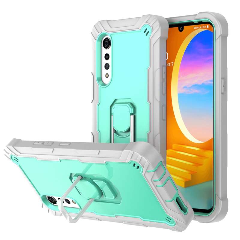 For LG Velvet PC + Rubber 3-layers Shockproof Protective Case with Rotating Holder(Black + Blue)