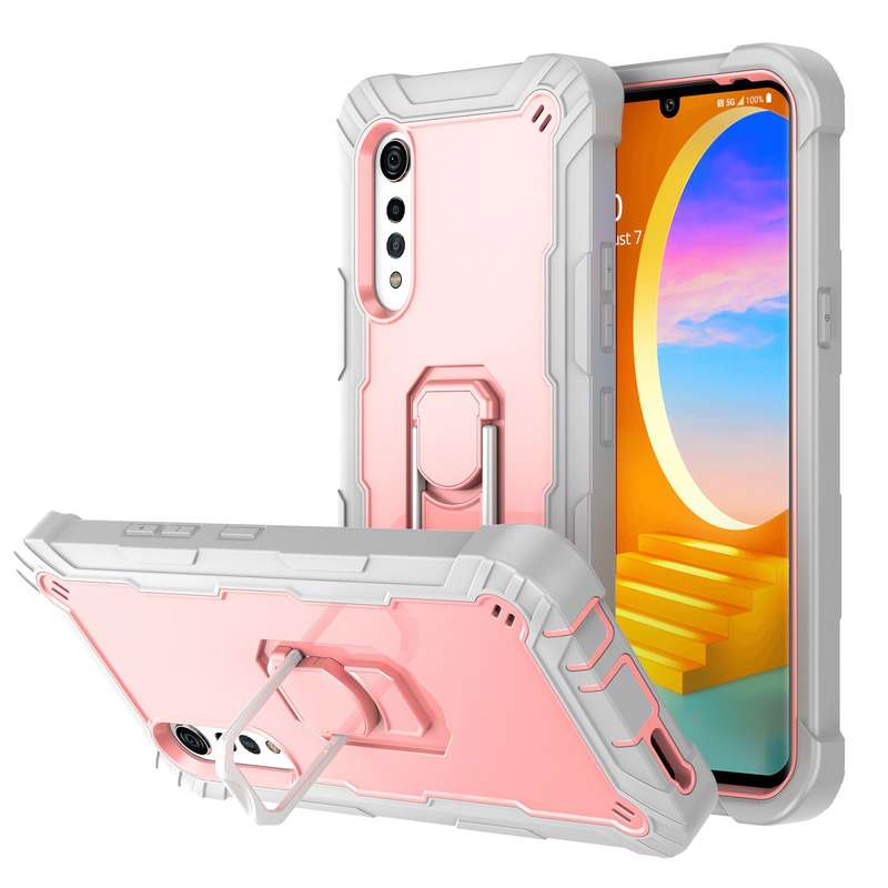 For LG Velvet PC + Rubber 3-layers Shockproof Protective Case with Rotating Holder(Black + Blue)