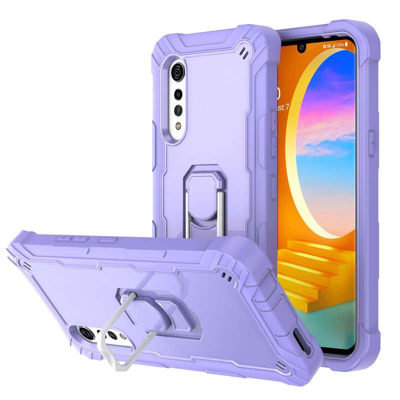 For LG Velvet PC + Rubber 3-layers Shockproof Protective Case with Rotating Holder(Black + Blue)