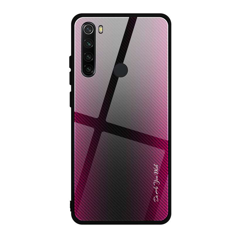 For Xiaomi Redmi Note 8 Carbon Fiber Texture Gradient Color Glass Case(Red)