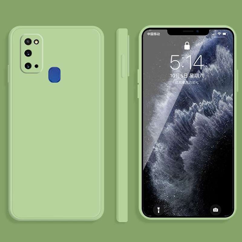 For Samsung Galaxy A21s Solid Color Imitation Liquid Silicone Straight Edge Dropproof Full Coverage
