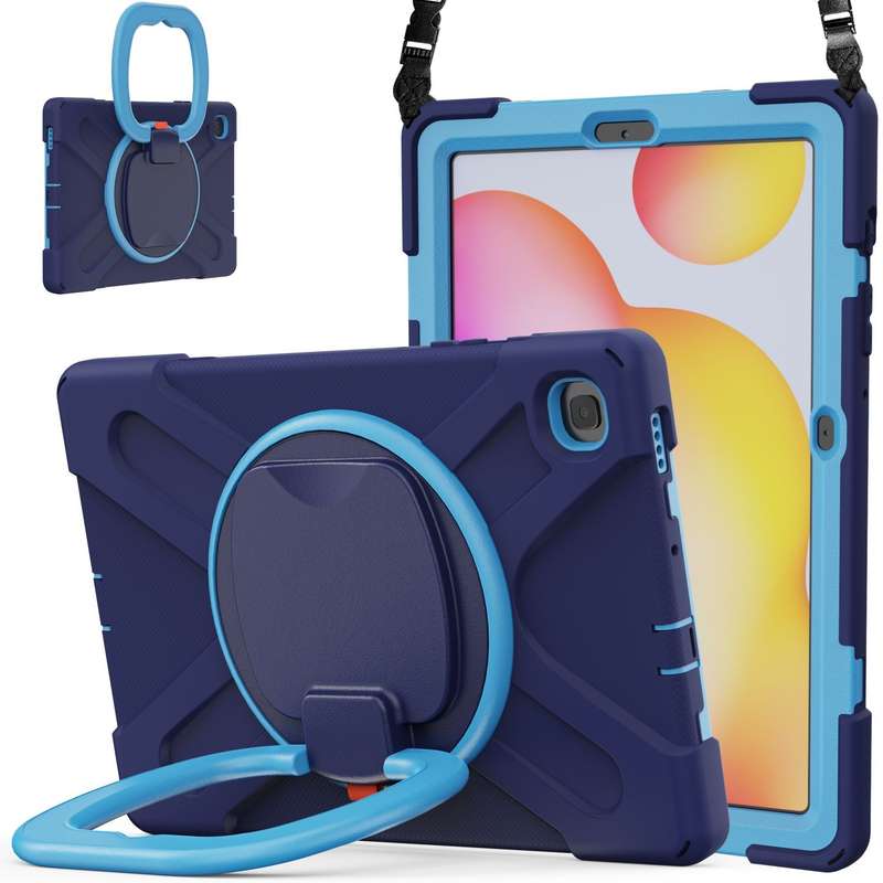 For Samsung Galaxy Tab S6 Lite P610 Silicone + PC Protective Case with Holder & Shoulder Strap(Black
