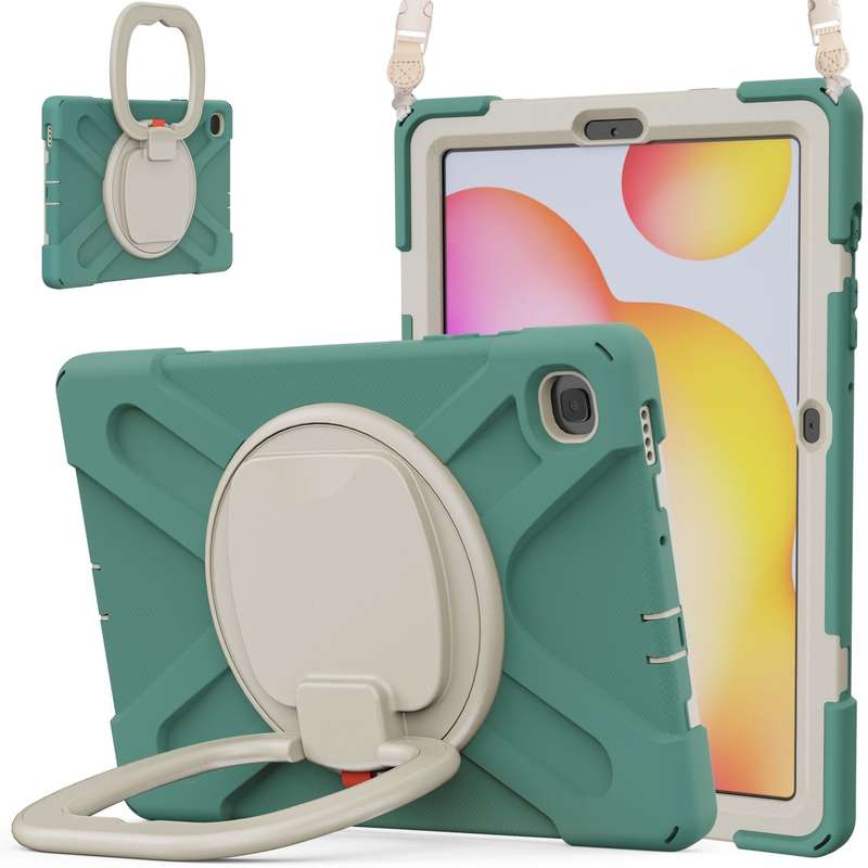 For Samsung Galaxy Tab S6 Lite P610 Silicone + PC Protective Case with Holder & Shoulder Strap(Black
