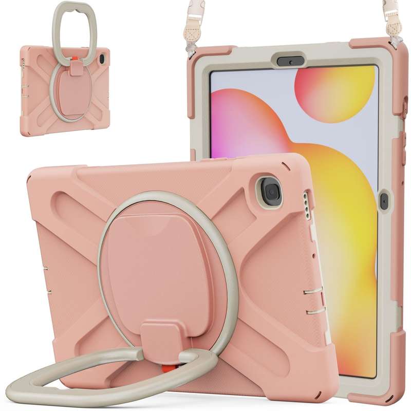 For Samsung Galaxy Tab S6 Lite P610 Silicone + PC Protective Case with Holder & Shoulder Strap(Black