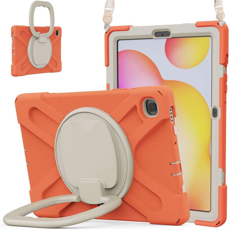 For Samsung Galaxy Tab S6 Lite P610 Silicone + PC Protective Case with Holder & Shoulder Strap(Black