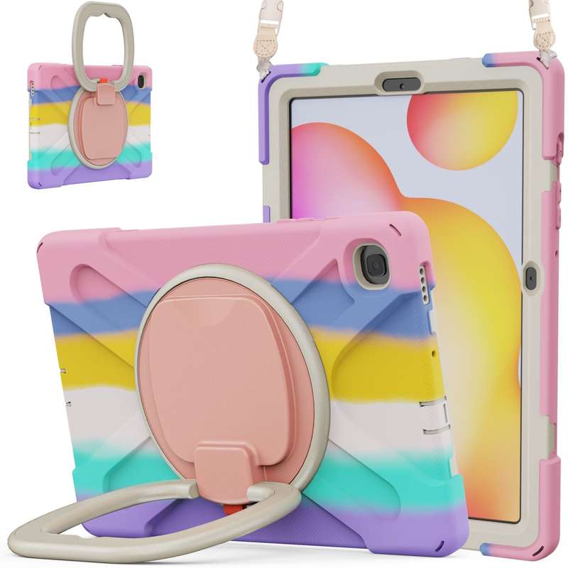 For Samsung Galaxy Tab S6 Lite P610 Silicone + PC Protective Case with Holder & Shoulder Strap(Black