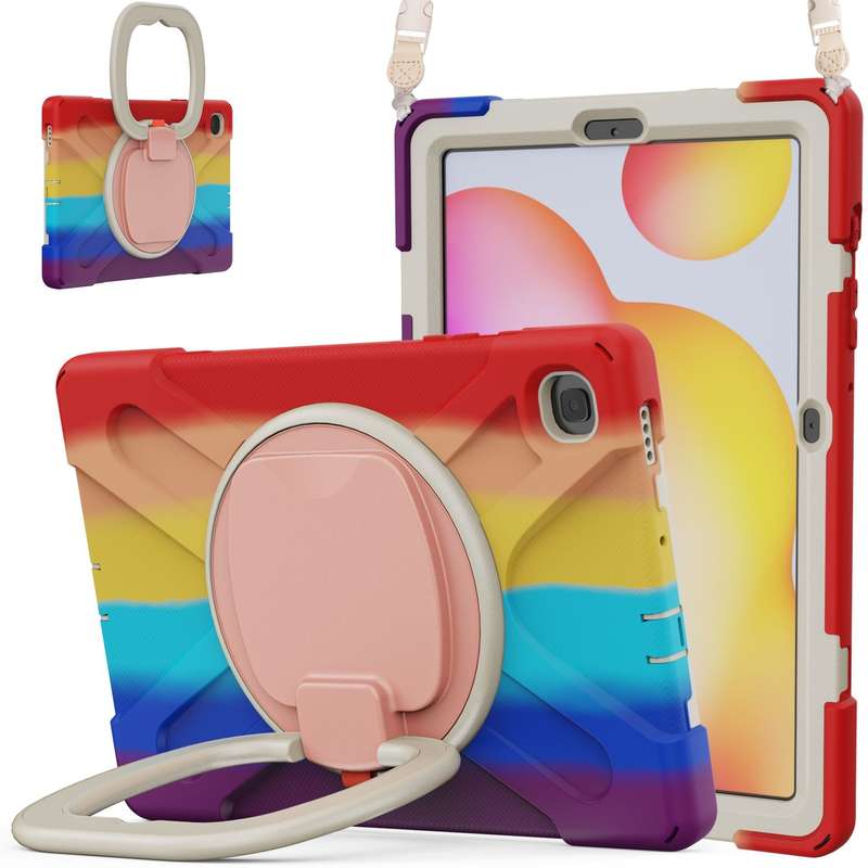 For Samsung Galaxy Tab S6 Lite P610 Silicone + PC Protective Case with Holder & Shoulder Strap(Black