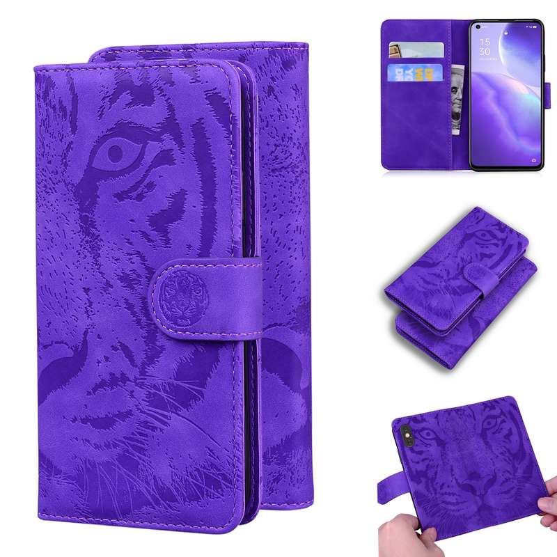 For OPPO Reno 5 4G / Reno 5 5G Tiger Embossing Pattern Horizontal Flip Leather Case with Holder & Ca