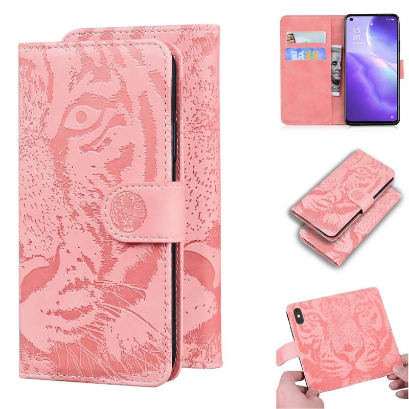 For OPPO Reno 5 4G / Reno 5 5G Tiger Embossing Pattern Horizontal Flip Leather Case with Holder & Ca