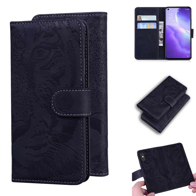 For OPPO Reno 5 4G / Reno 5 5G Tiger Embossing Pattern Horizontal Flip Leather Case with Holder & Ca