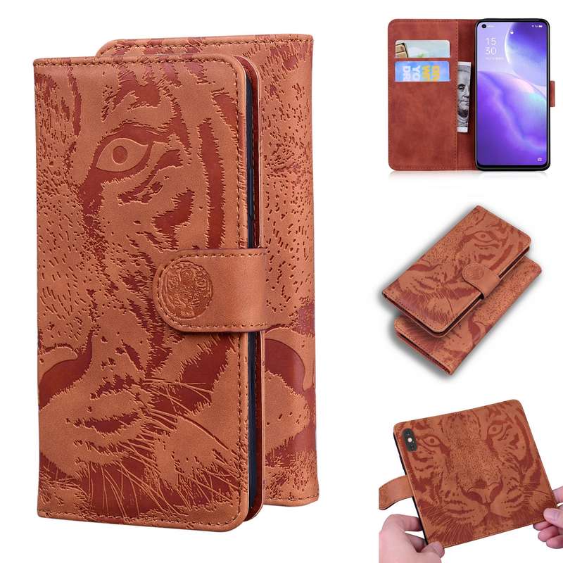 For OPPO Reno 5 4G / Reno 5 5G Tiger Embossing Pattern Horizontal Flip Leather Case with Holder & Ca