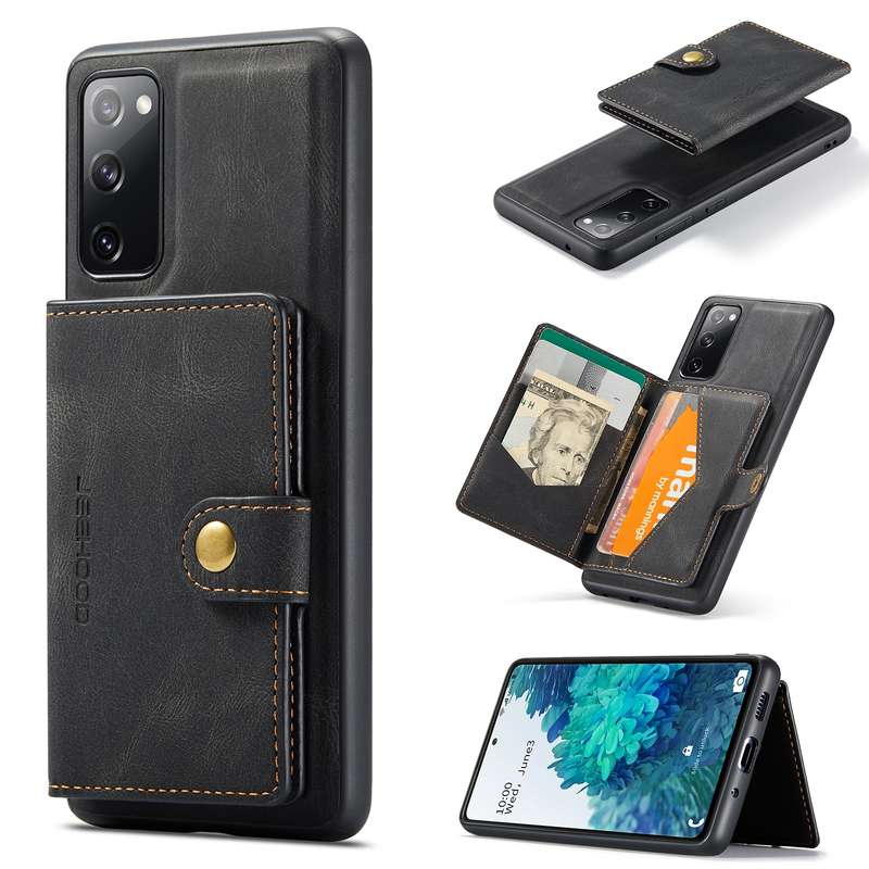 For Samsung Galaxy S20 FE JEEHOOD Retro Magnetic Detachable Protective Case with Wallet & Card Slot