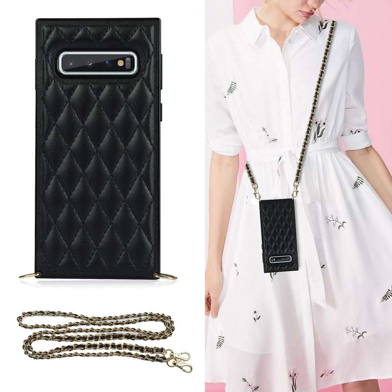 For Samsung Galaxy S10 Elegant Rhombic Pattern Microfiber Leather +TPU Shockproof Case with Crossbod