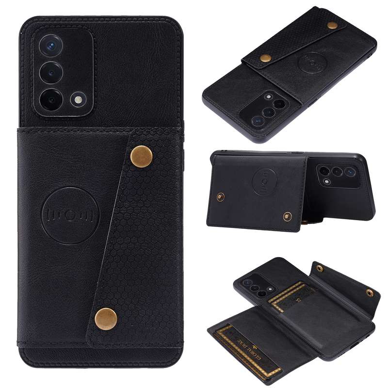 For OPPO A74 4G Double Buckle PU + TPU Shockproof Magnetic Protective Case with Card Slot & Holder(B
