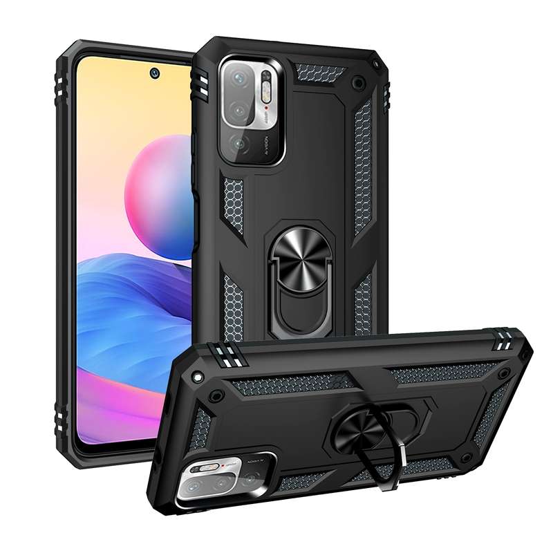 For Xiaomi Redmi Note 10 5G Shockproof TPU + PC Protective Case with 360 Degree Rotating Holder(Blac