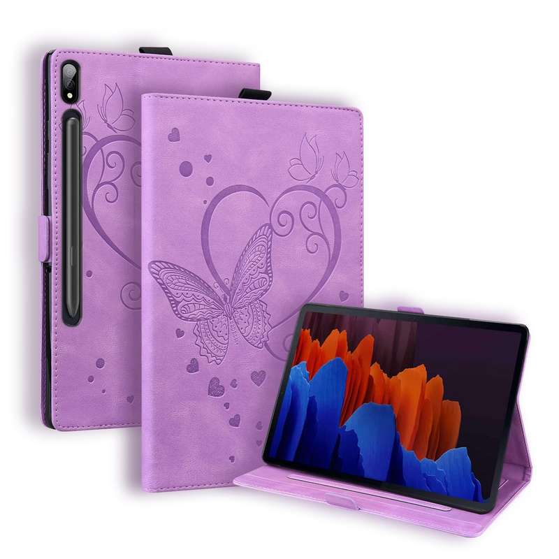 For Samsung Tab S7+ T970 T976B Love Butterfly Pattern Horizontal Flip Leather Case with Holder(Green