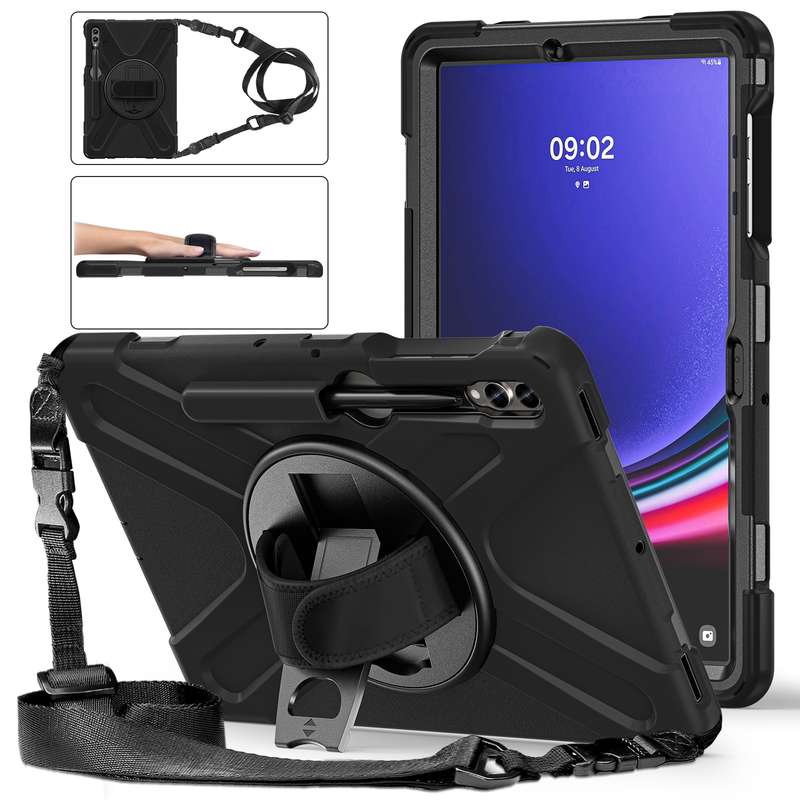 For Samsung Galaxy Tab S7 FE T730 / S7+ / S9+ /S8+ Silicone + PC Protective Case with Holder & Shoul