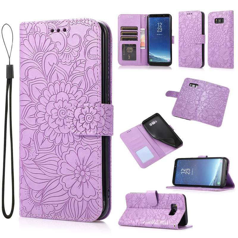 For Samsung Galaxy S8+ Skin Feel Embossed Sunflower Horizontal Flip Leather Case with Holder & Card