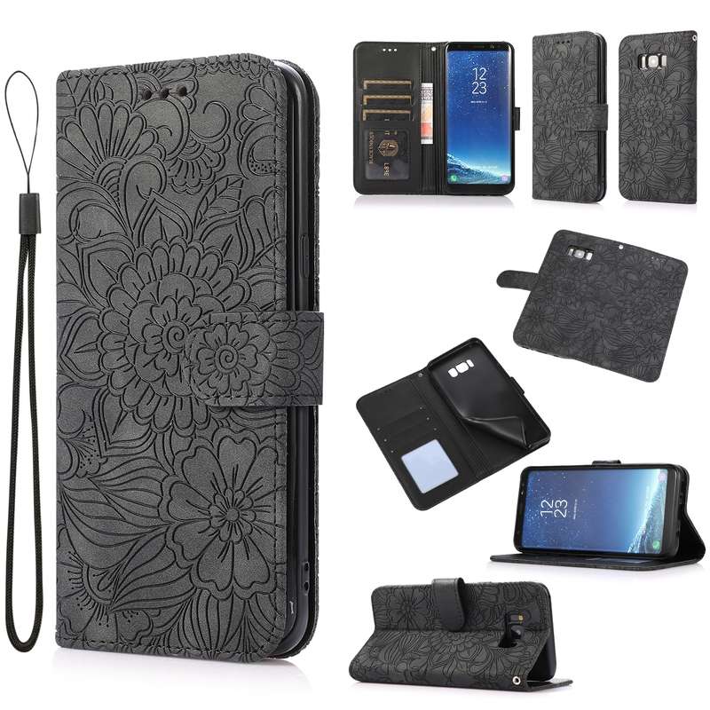 For Samsung Galaxy S8+ Skin Feel Embossed Sunflower Horizontal Flip Leather Case with Holder & Card