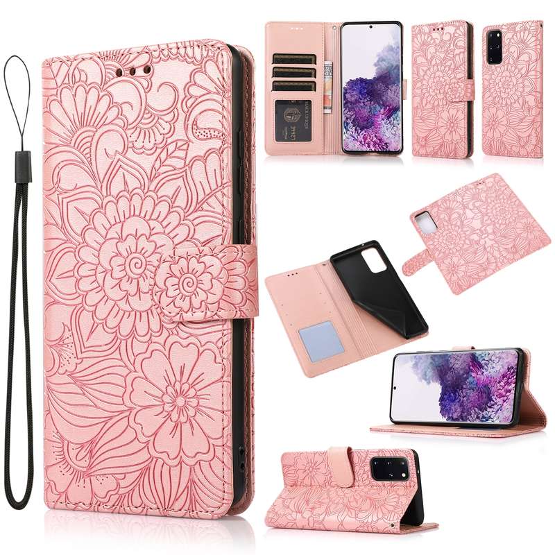 For Samsung Galaxy S20+ Skin Feel Embossed Sunflower Horizontal Flip Leather Case with Holder & Card