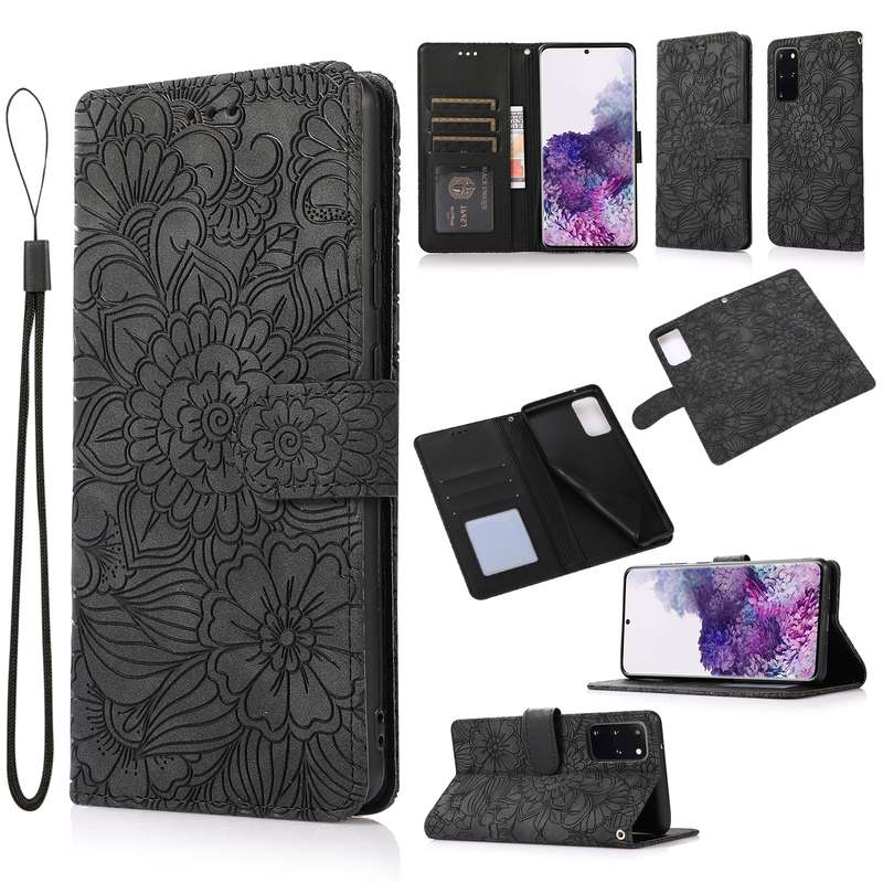 For Samsung Galaxy S20+ Skin Feel Embossed Sunflower Horizontal Flip Leather Case with Holder & Card