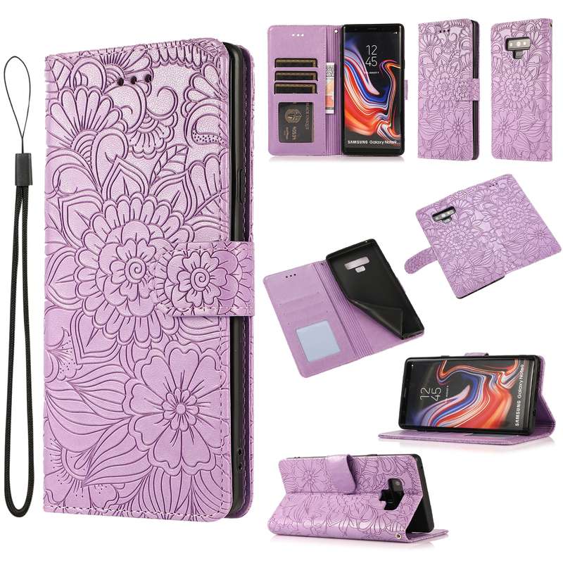 For Samsung Galaxy Note9 Skin Feel Embossed Sunflower Horizontal Flip Leather Case with Holder & Car