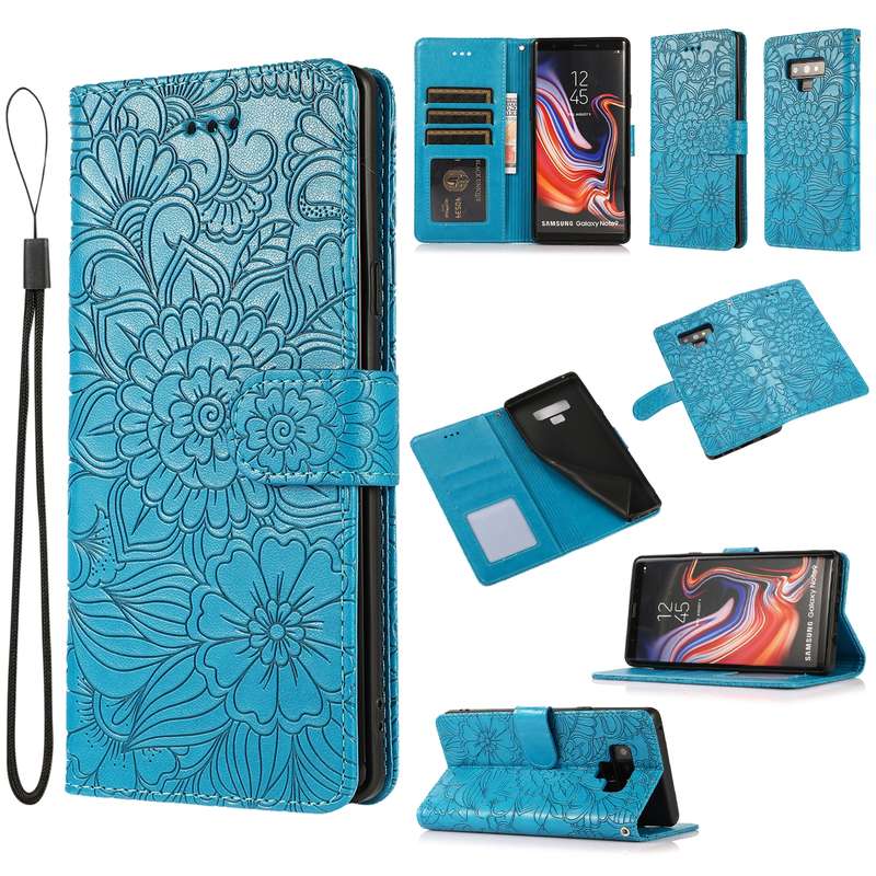 For Samsung Galaxy Note9 Skin Feel Embossed Sunflower Horizontal Flip Leather Case with Holder & Car