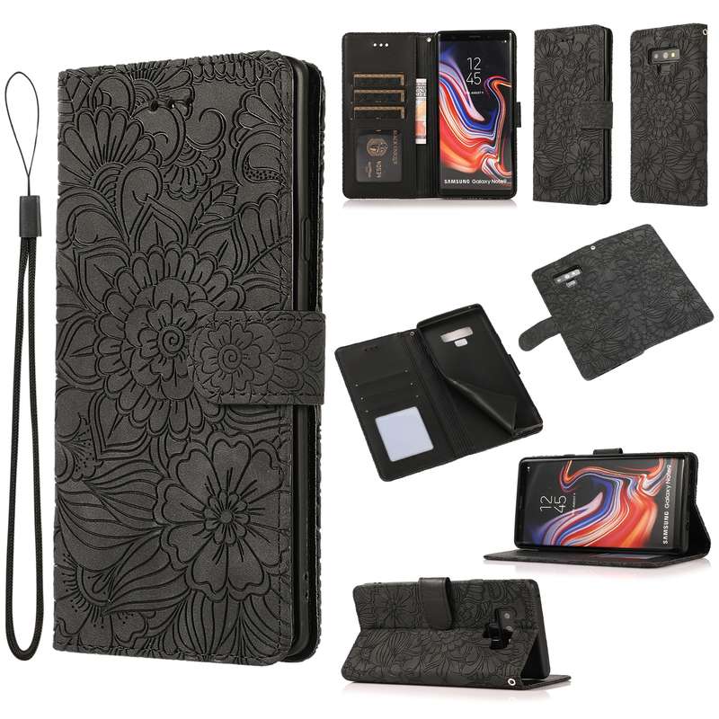 For Samsung Galaxy Note9 Skin Feel Embossed Sunflower Horizontal Flip Leather Case with Holder & Car