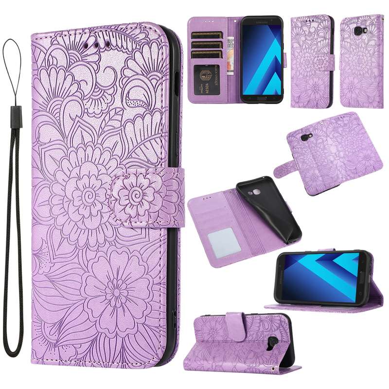 For Samsung Galaxy A5 (2017) Skin Feel Embossed Sunflower Horizontal Flip Leather Case with Holder &