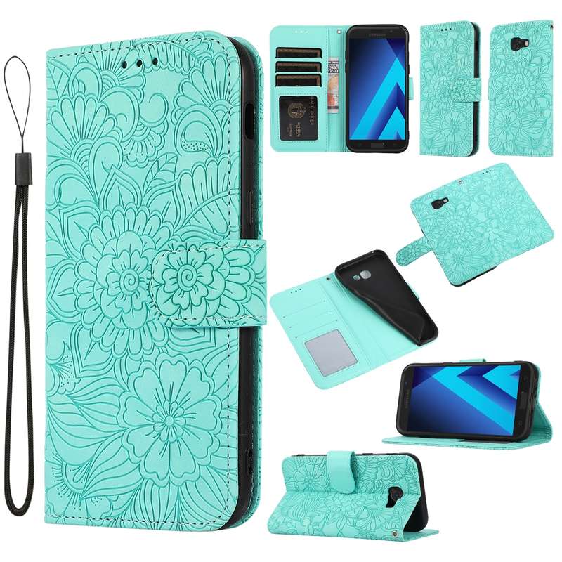 For Samsung Galaxy A5 (2017) Skin Feel Embossed Sunflower Horizontal Flip Leather Case with Holder &