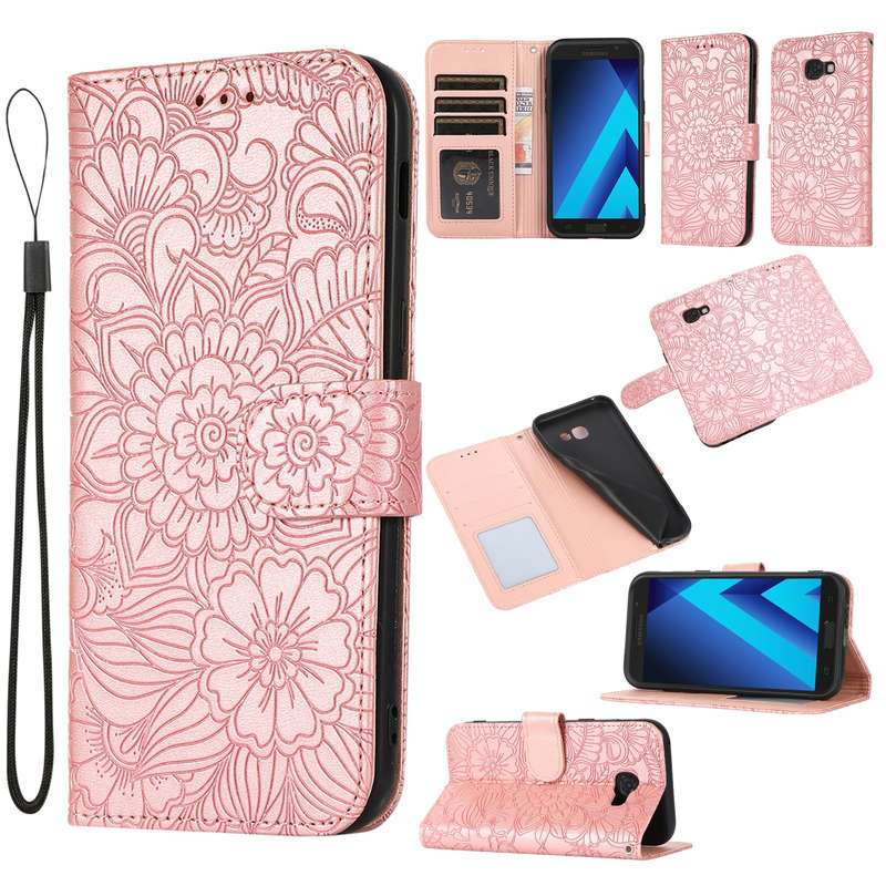 For Samsung Galaxy A5 (2017) Skin Feel Embossed Sunflower Horizontal Flip Leather Case with Holder &