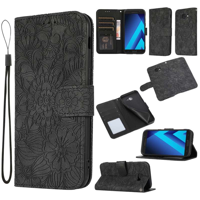 For Samsung Galaxy A5 (2017) Skin Feel Embossed Sunflower Horizontal Flip Leather Case with Holder &