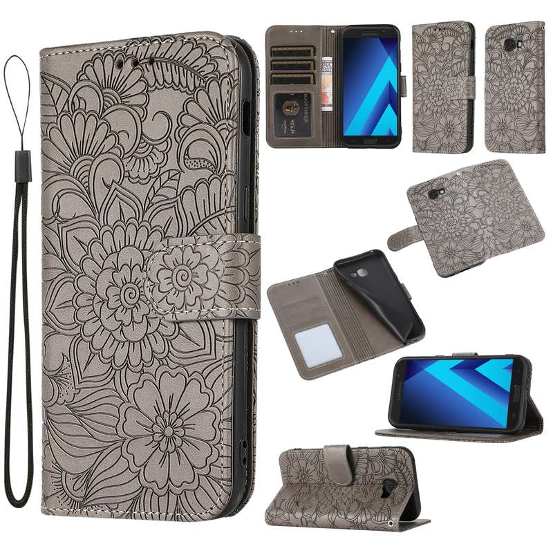 For Samsung Galaxy A5 (2017) Skin Feel Embossed Sunflower Horizontal Flip Leather Case with Holder &
