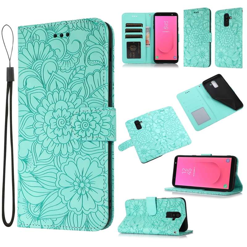 For Samsung Galaxy J8 Skin Feel Embossed Sunflower Horizontal Flip Leather Case with Holder & Card S