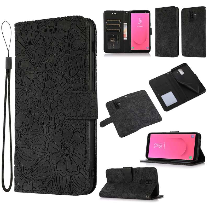 For Samsung Galaxy J8 Skin Feel Embossed Sunflower Horizontal Flip Leather Case with Holder & Card S