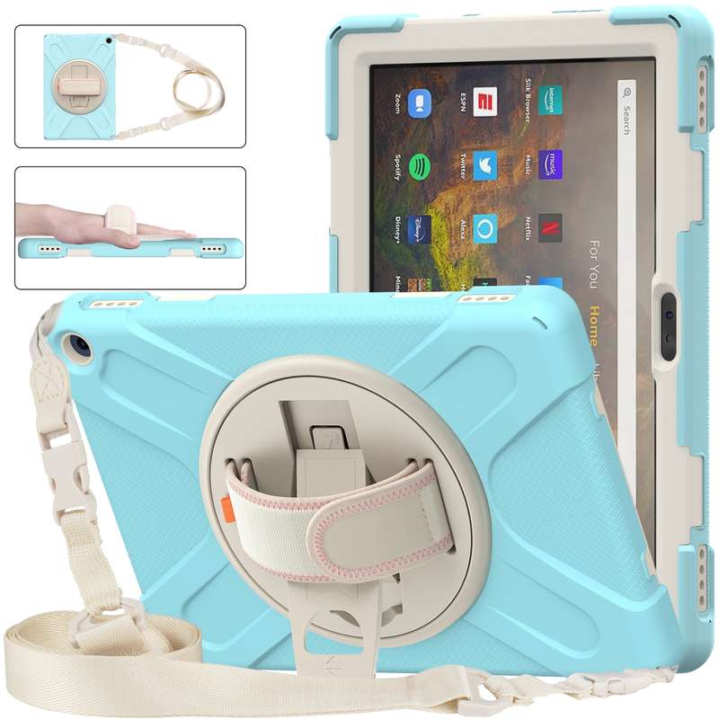 For Amazon Kindle Fire HD 10 2021 Silicone + PC Protective Case with Holder & Shoulder Strap(Colorfu