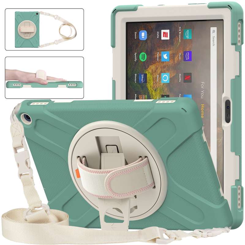 For Amazon Kindle Fire HD 10 2021 Silicone + PC Protective Case with Holder & Shoulder Strap(Colorfu